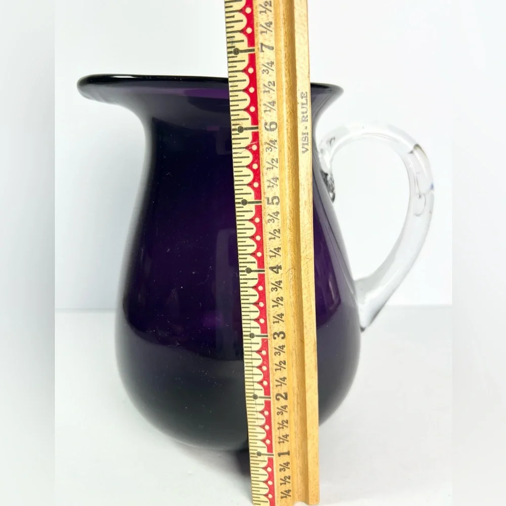 Art‎ Glass Pitcher clear handle Purple excellent